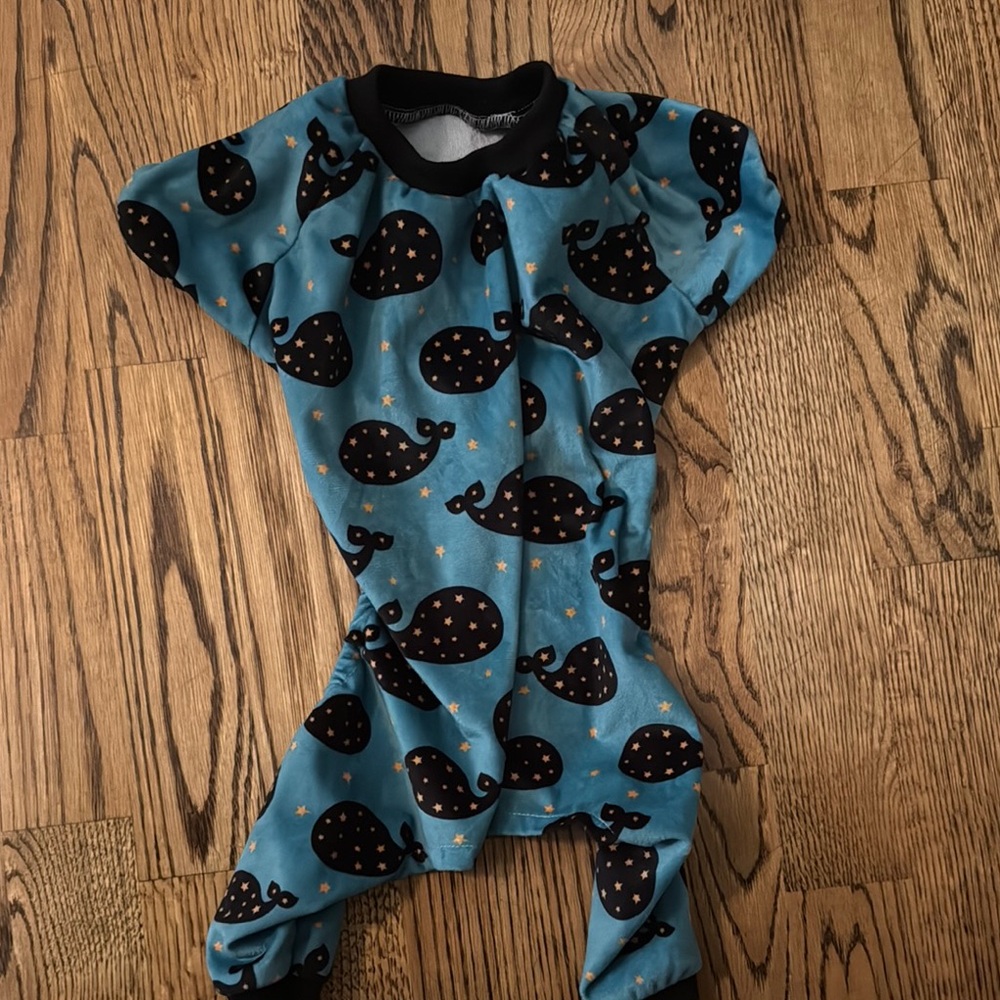 Gently used Dog Whale Print Kids One Piece - Blue and Black